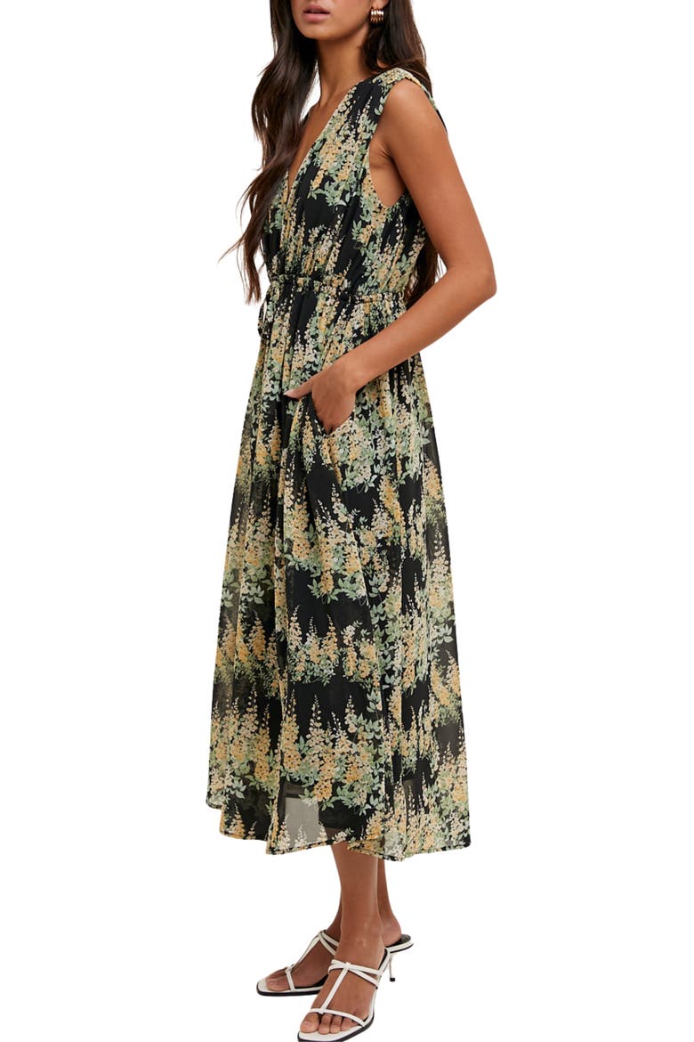 Floral Sleeveless Midi Dress, Alternate, color, BLACK/ YELLOW