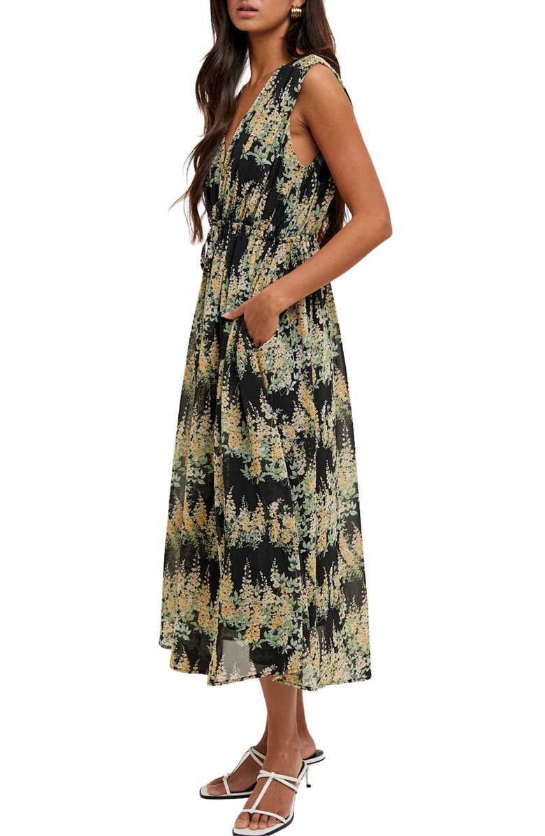 WISHLIST Floral Sleeveless Midi Dress, Alternate, color, Black/ Yellow