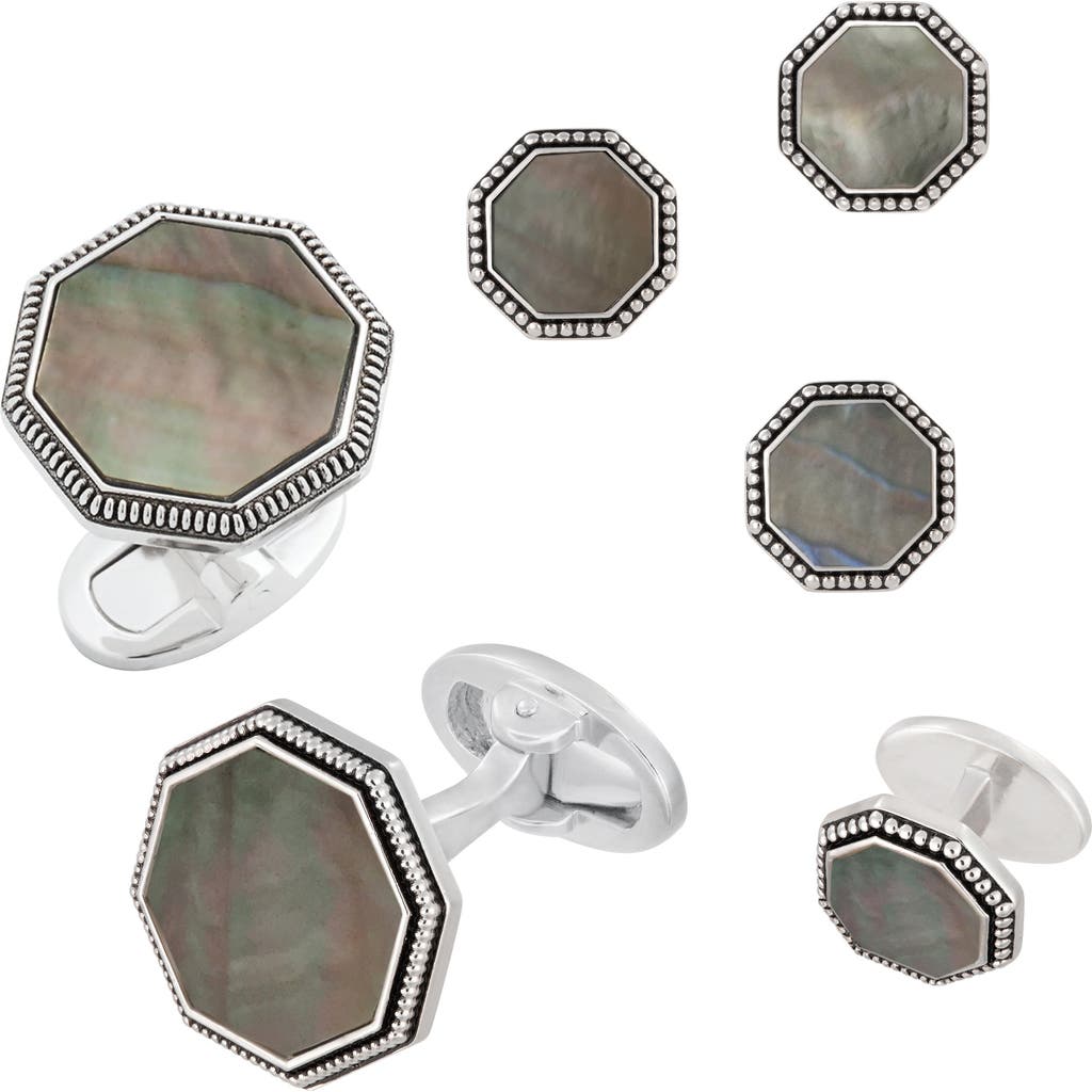 Jan Leslie Octagon Antique Sterling Cufflinks & Studs In Metallic
