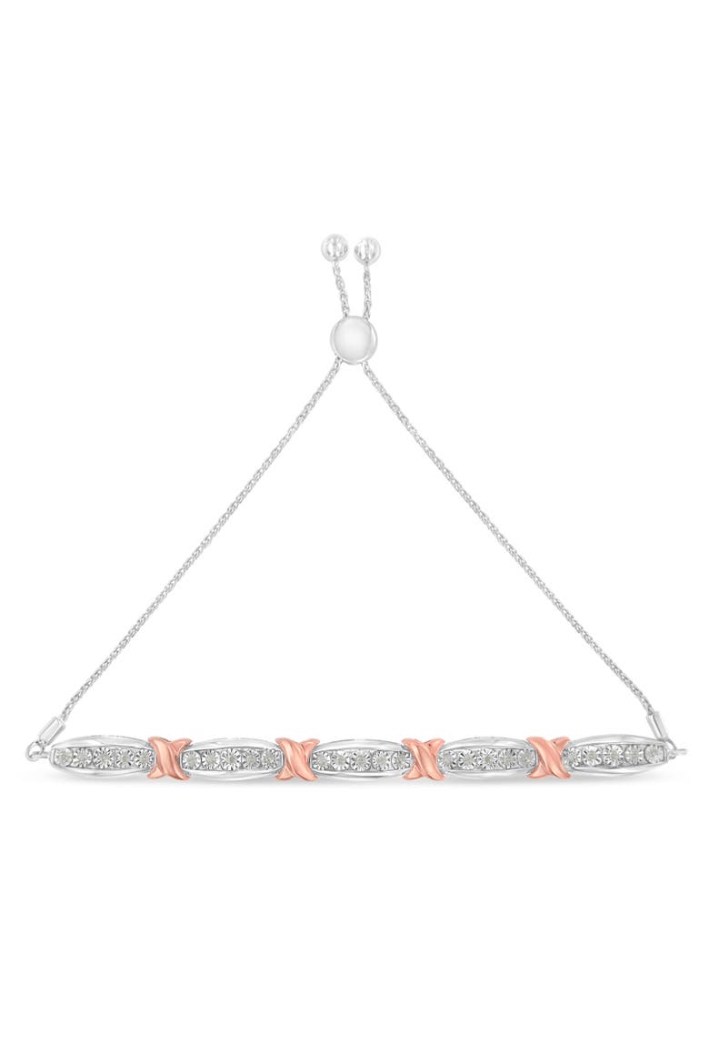 Silver 1/4 Cttw Round-Cut Diamond X & Tapered Bar Miracle-Set Bolo Bracelet, Alternate, color, White