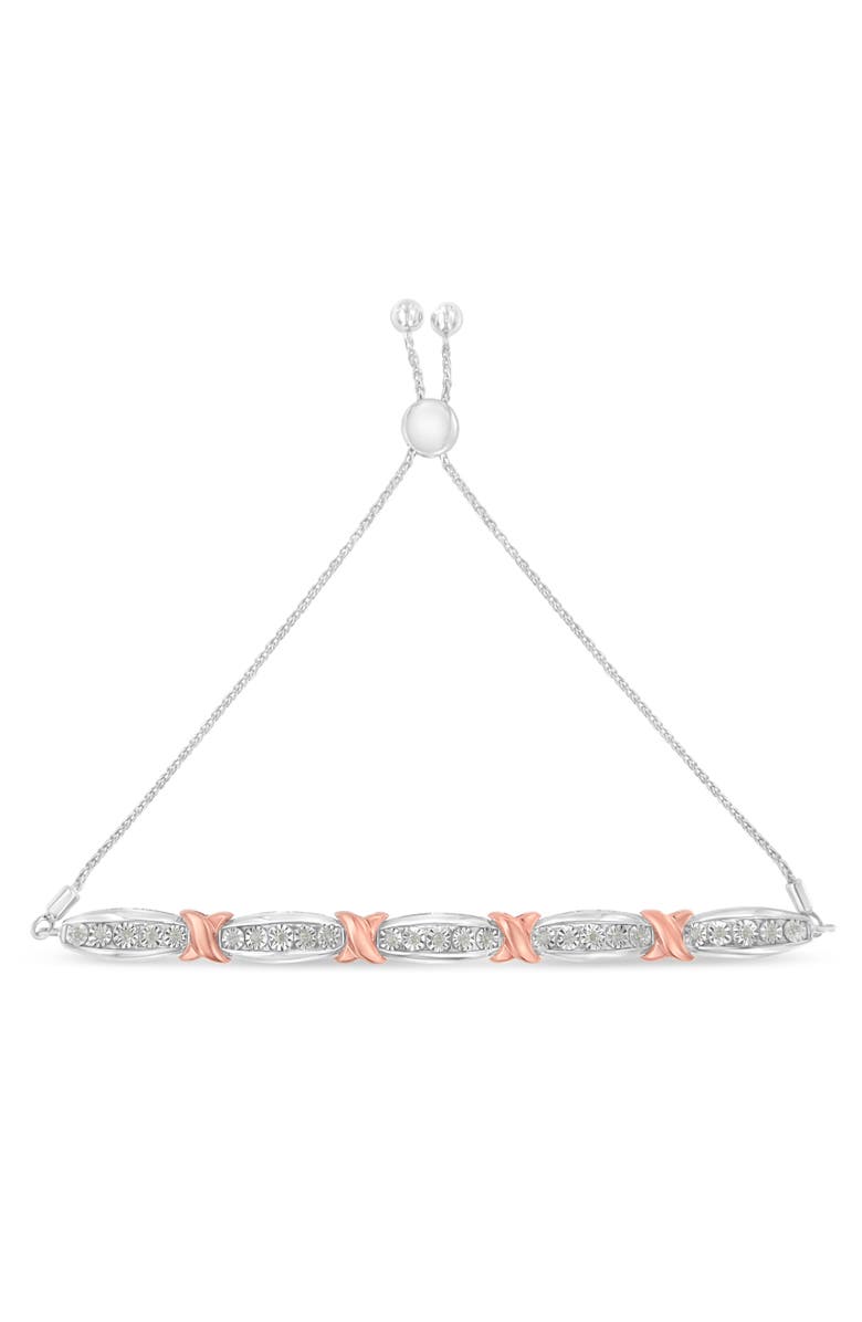 Haus of Brilliance Silver 1/4 Cttw Round-Cut Diamond X & Tapered Bar Miracle-Set Bolo Bracelet, Alternate, color, White