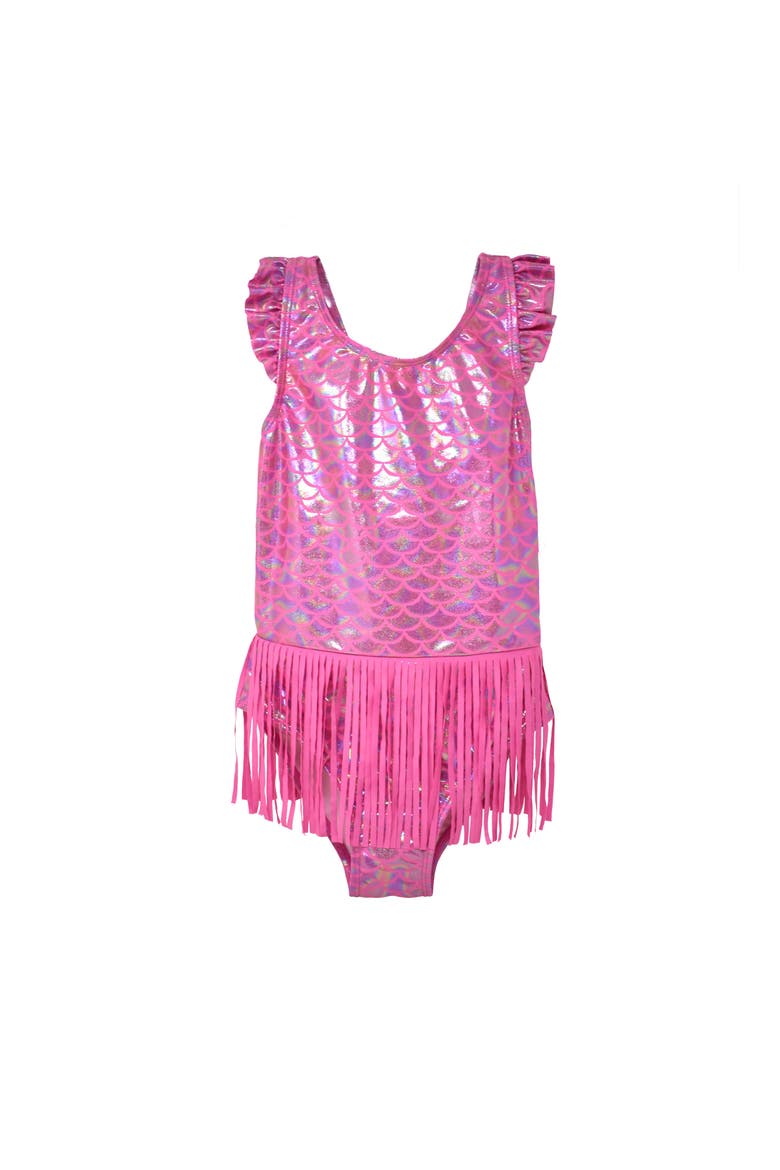 Infant & Toddlers Sun Protective UPF 50+ Keilani One-Piece Swimsuit with Fringe, Main, color, Shiny Pink Scales