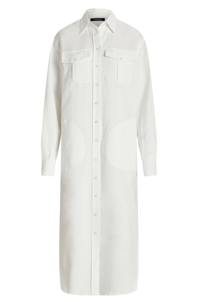 Ralph Lauren Textured Linen Blend Long Sleeve Shirtdress, Alternate, color, White