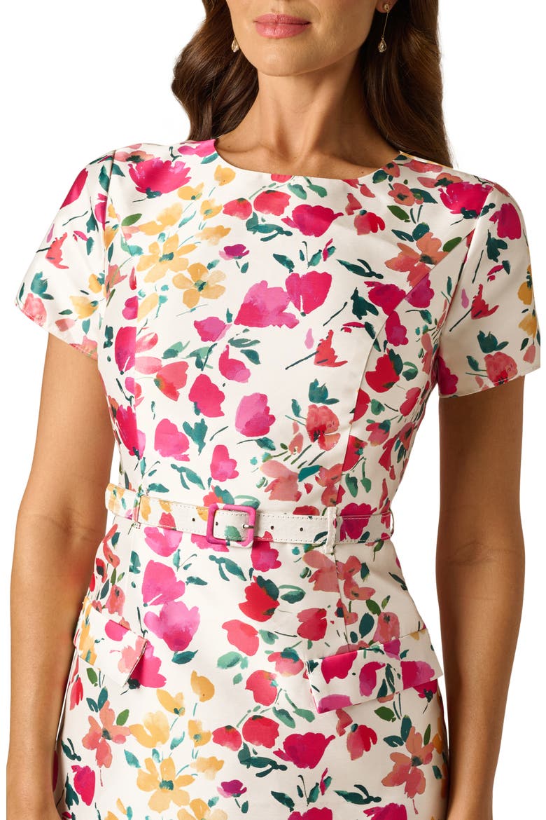 Floral Belted Mikado Dress, Alternate, color, IVORY MULTI