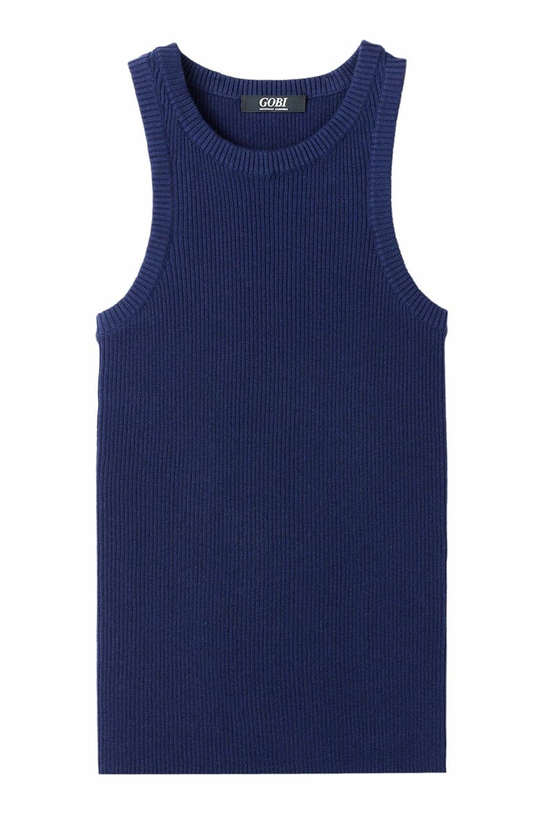 Ribbed Cotton Silk Cashmere Blend Tank Top, Alternate, color, navy