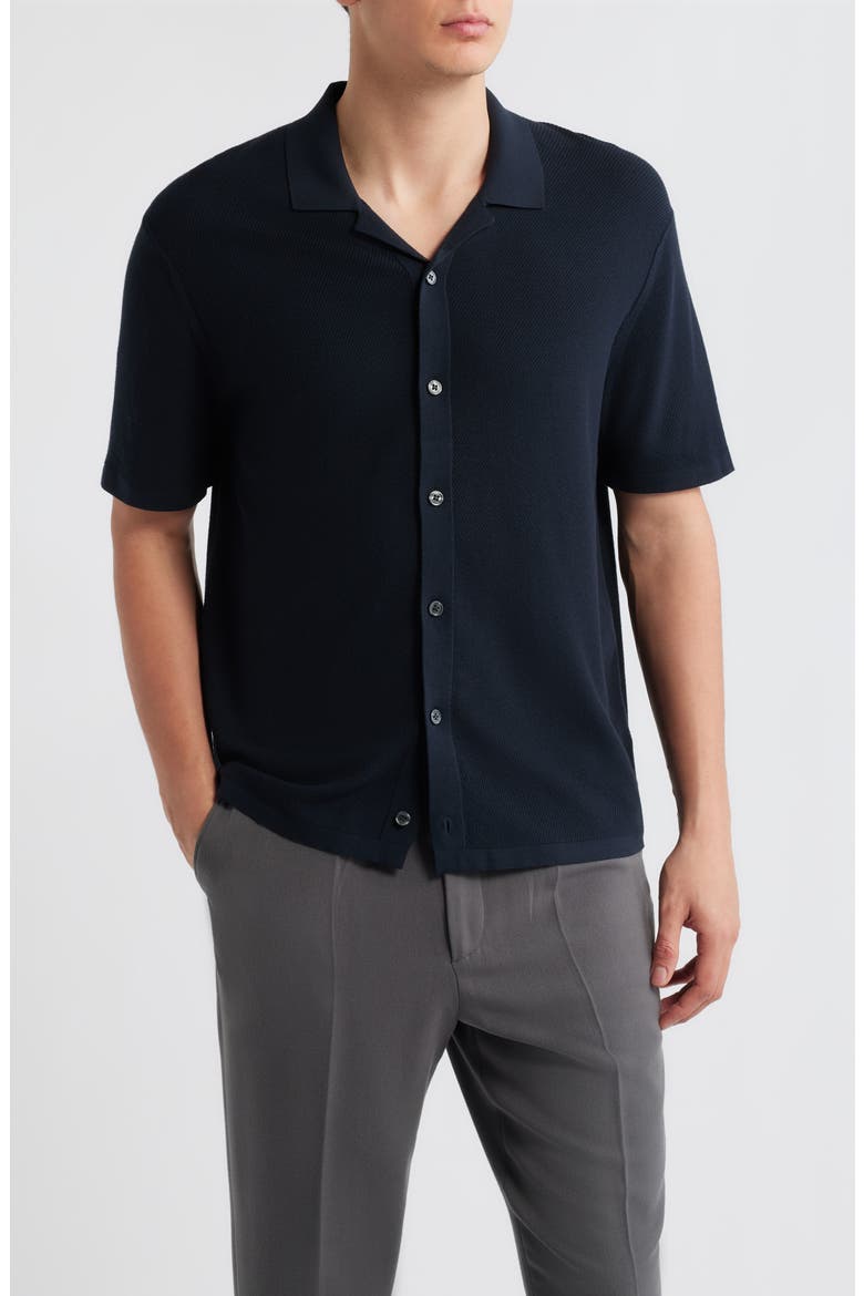 Short Sleeve Knit Button-Up Shirt, Main, color, DARK ECLIPSE - QXU