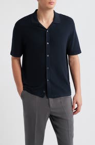Theory Short Sleeve Knit Button-Up Shirt