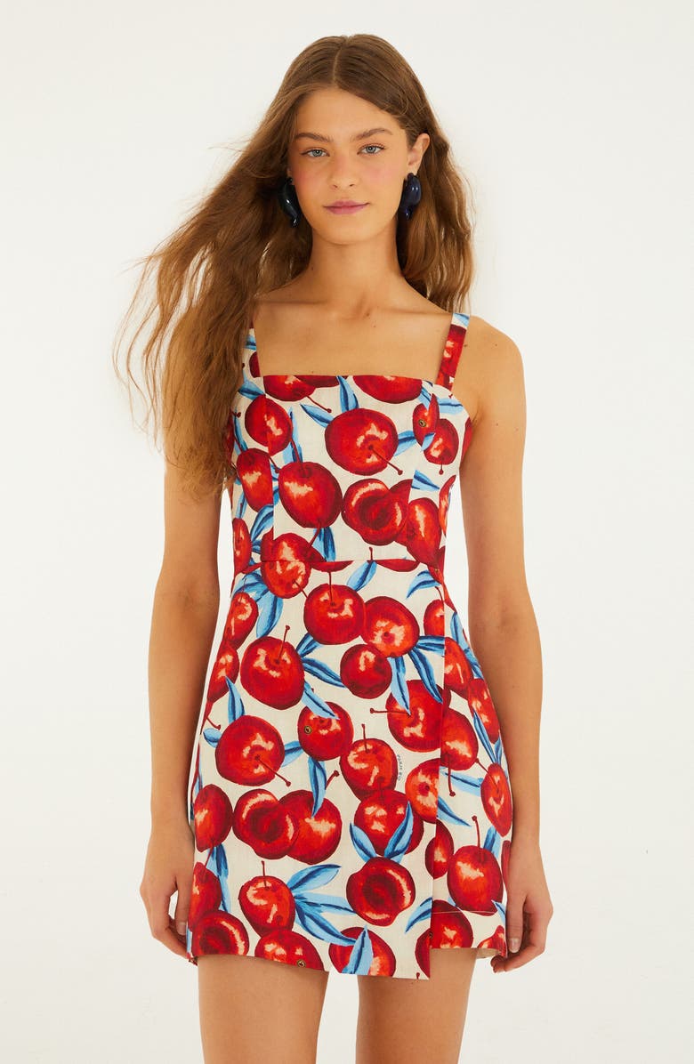 FARM Rio Cherry Blossom Linen Minidress, Alternate, color, Cherry/ Cream