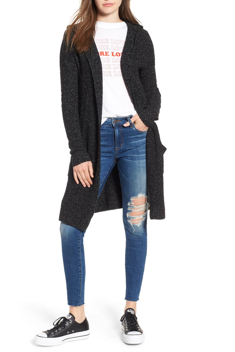 Hooded Cardigan, Main, color, BLACK