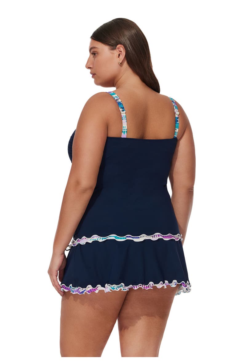 Canva Plus Size Shirred Underwire Tankini Top, Alternate, color, Navy