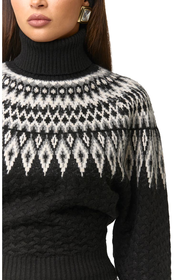 Fair Isle Turtleneck Sweater, Alternate, color, BLACK