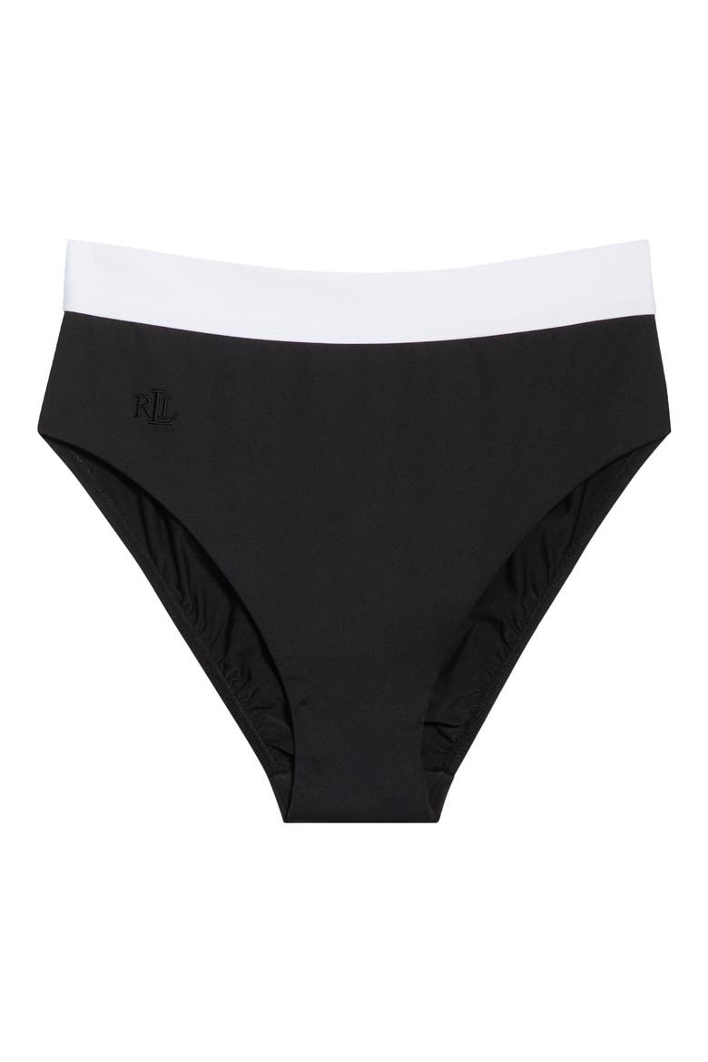 Banded High Waist Swim Briefs, Alternate, color, BLACK