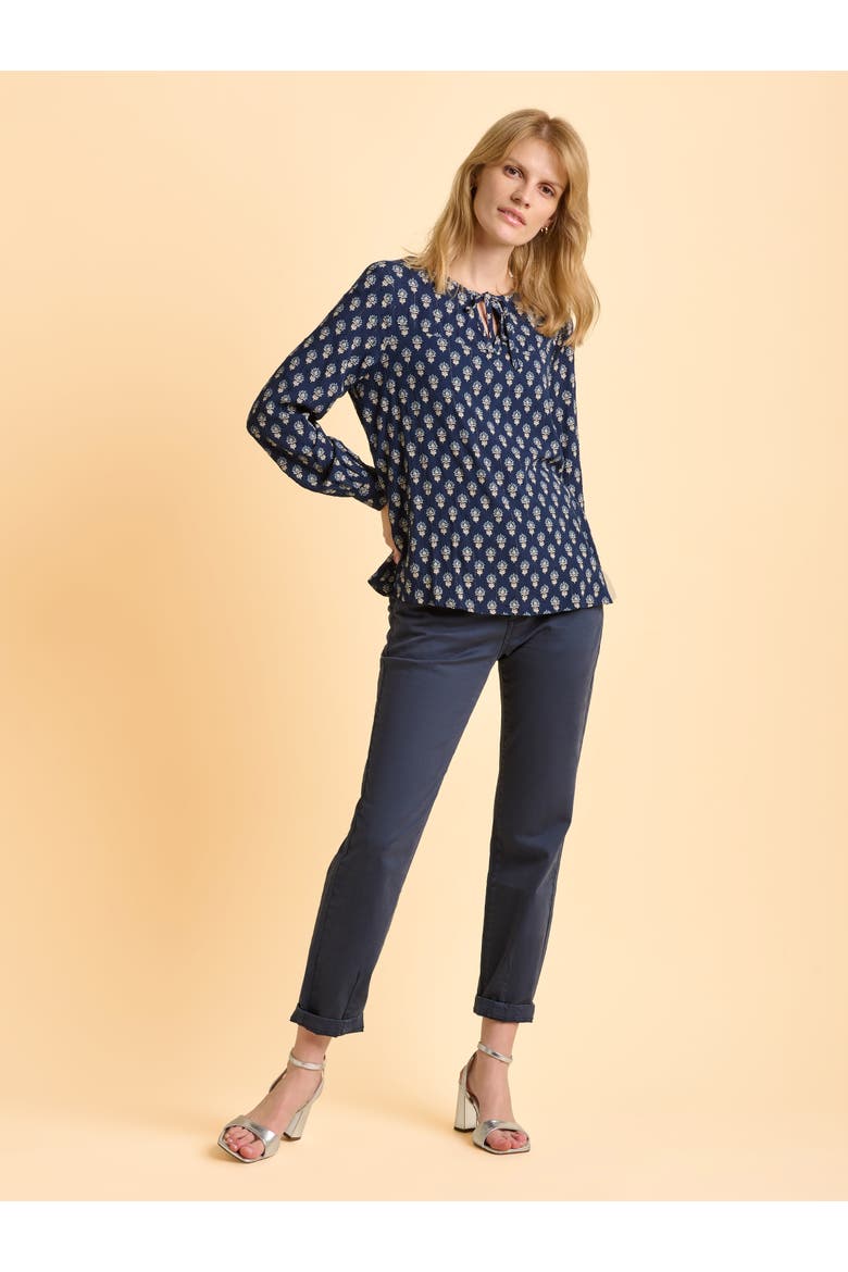 Juliette Long Sleeve Tie Neck Blouse, Alternate, color, Navy