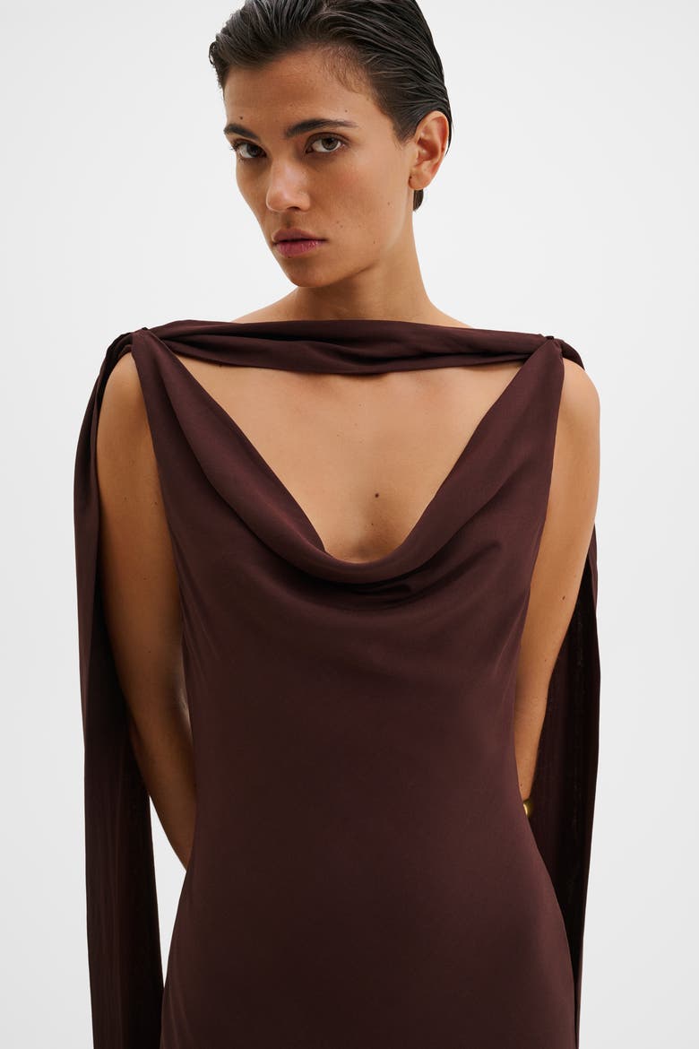 Vida Cowl Neck Scarf Maxi Dress, Alternate, color, Espresso