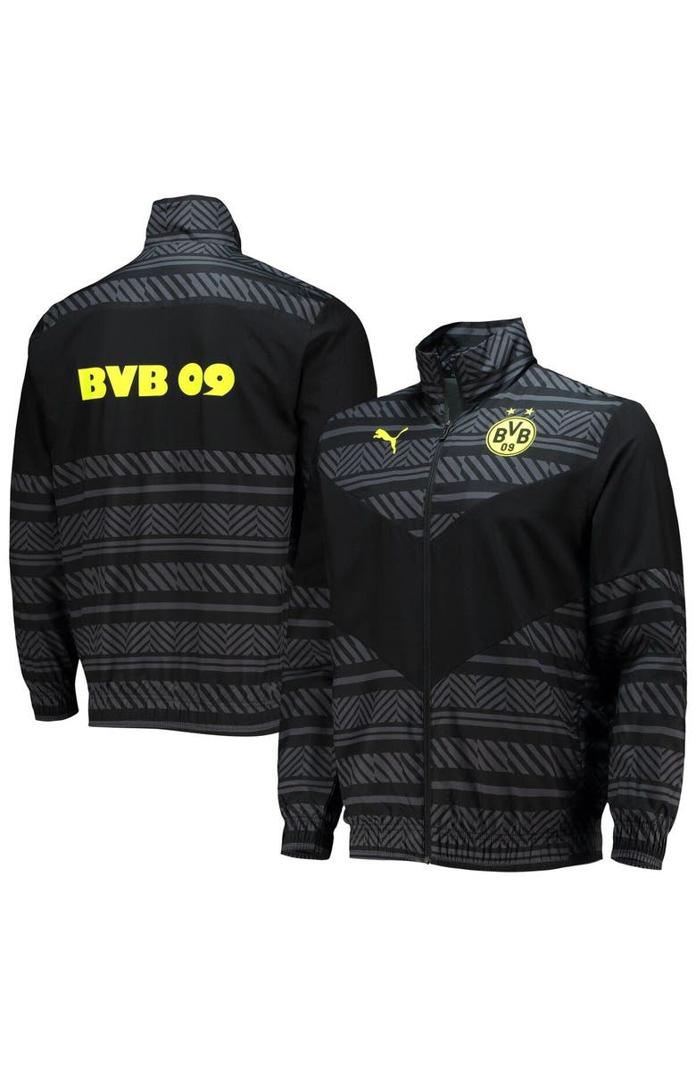 PUMA Men's Puma Black Borussia Dortmund 2022/23 Pre-Match Full-Zip Jacket, Main, color,