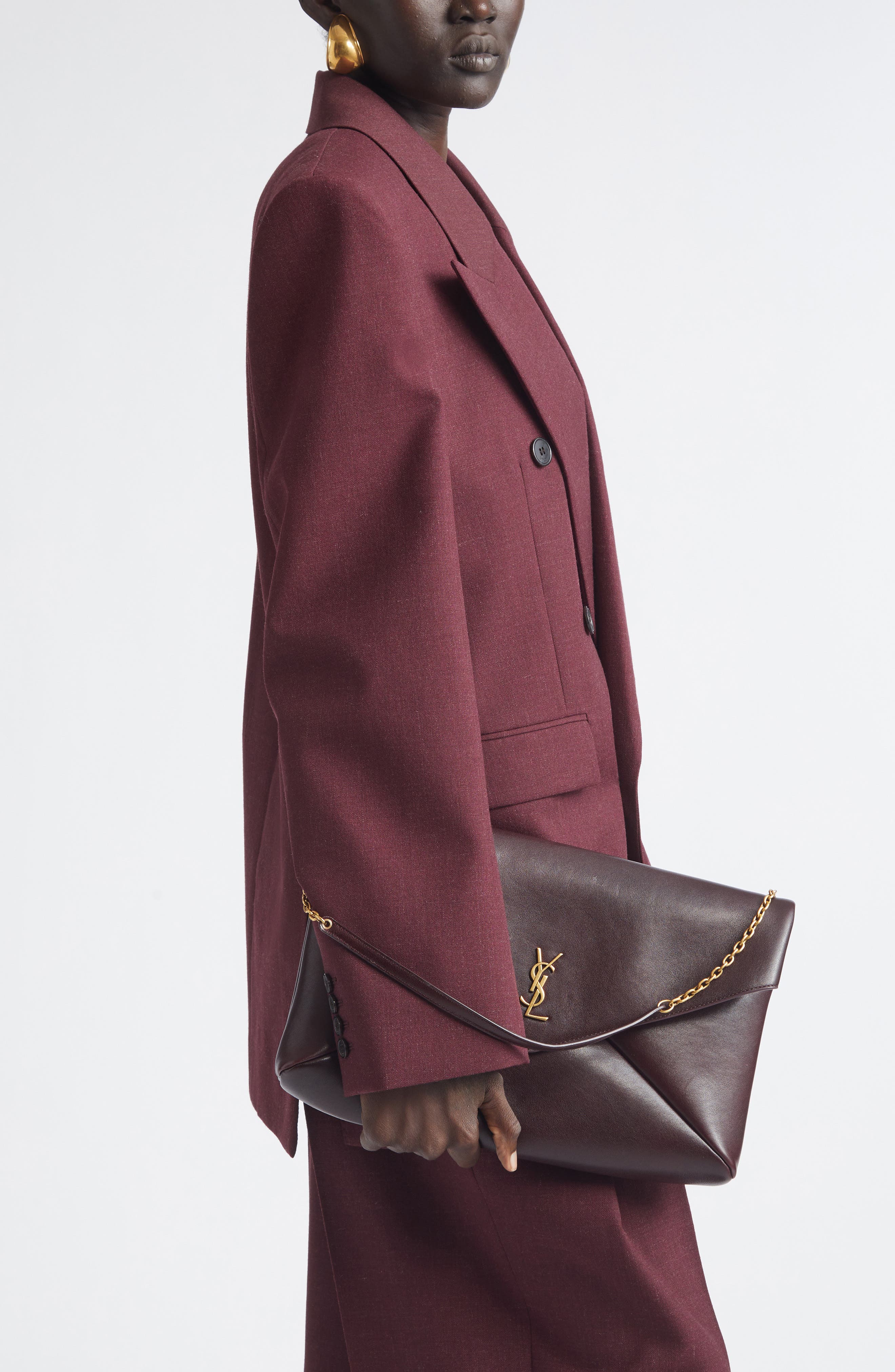 XXL Cassandre Leather Envelope Shoulder Bag, Alternate, color, ROUGE CABERNET