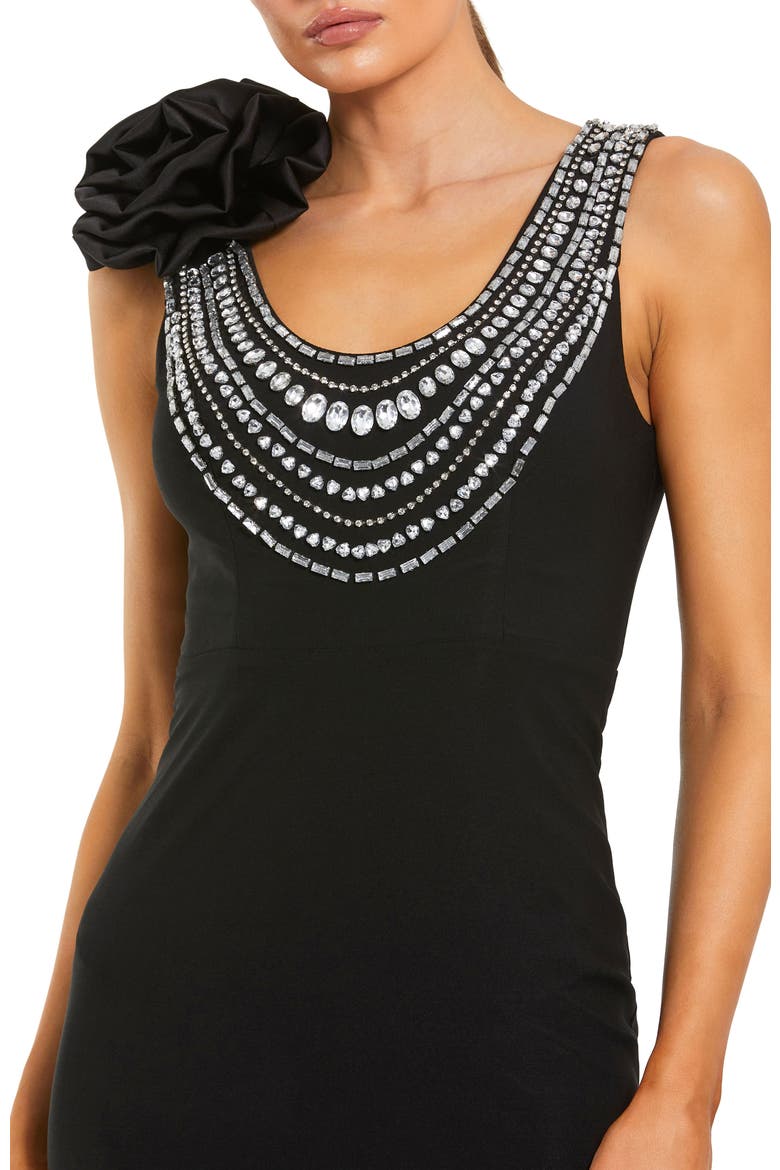 Beaded Scoop Neck Jersey Gown With 3D Flower, Alternate, color, Black