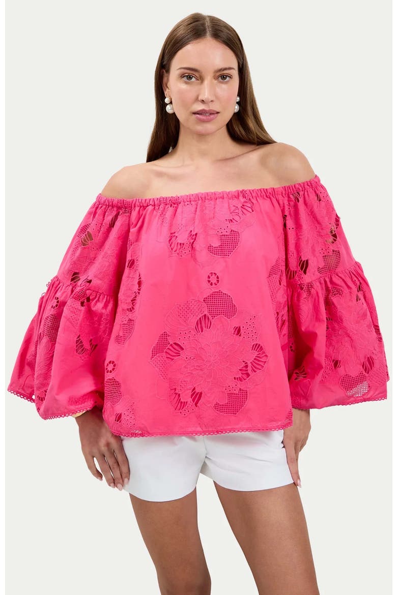 Perry Off-Shoulder Eyelet Cotton Top, Alternate, color, Magenta Milano