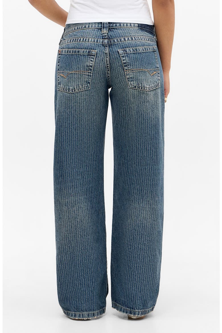 Kayla Pinstripe Low Rise Wide Leg Jeans, Alternate, color, BLUE