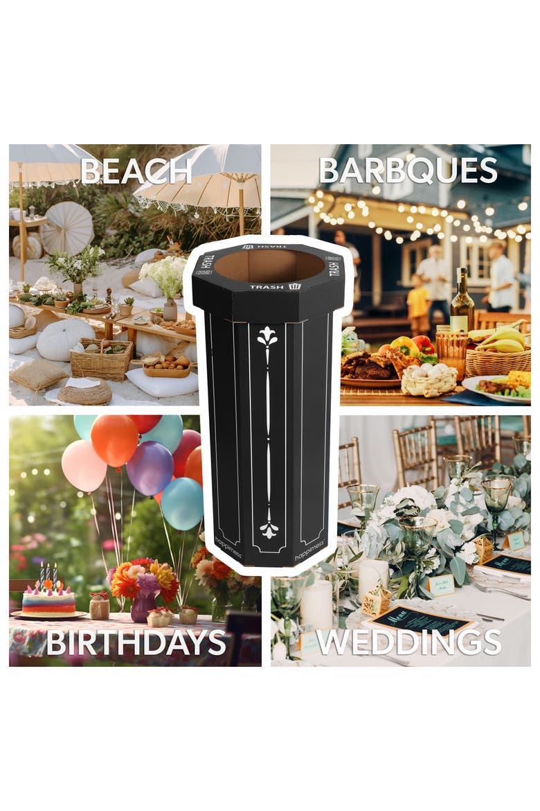 Fleur Traditional Classic Disposable Corrugated Cardboard Event Trash Can and Recycling Bin, Alternate, color, Bridal Black