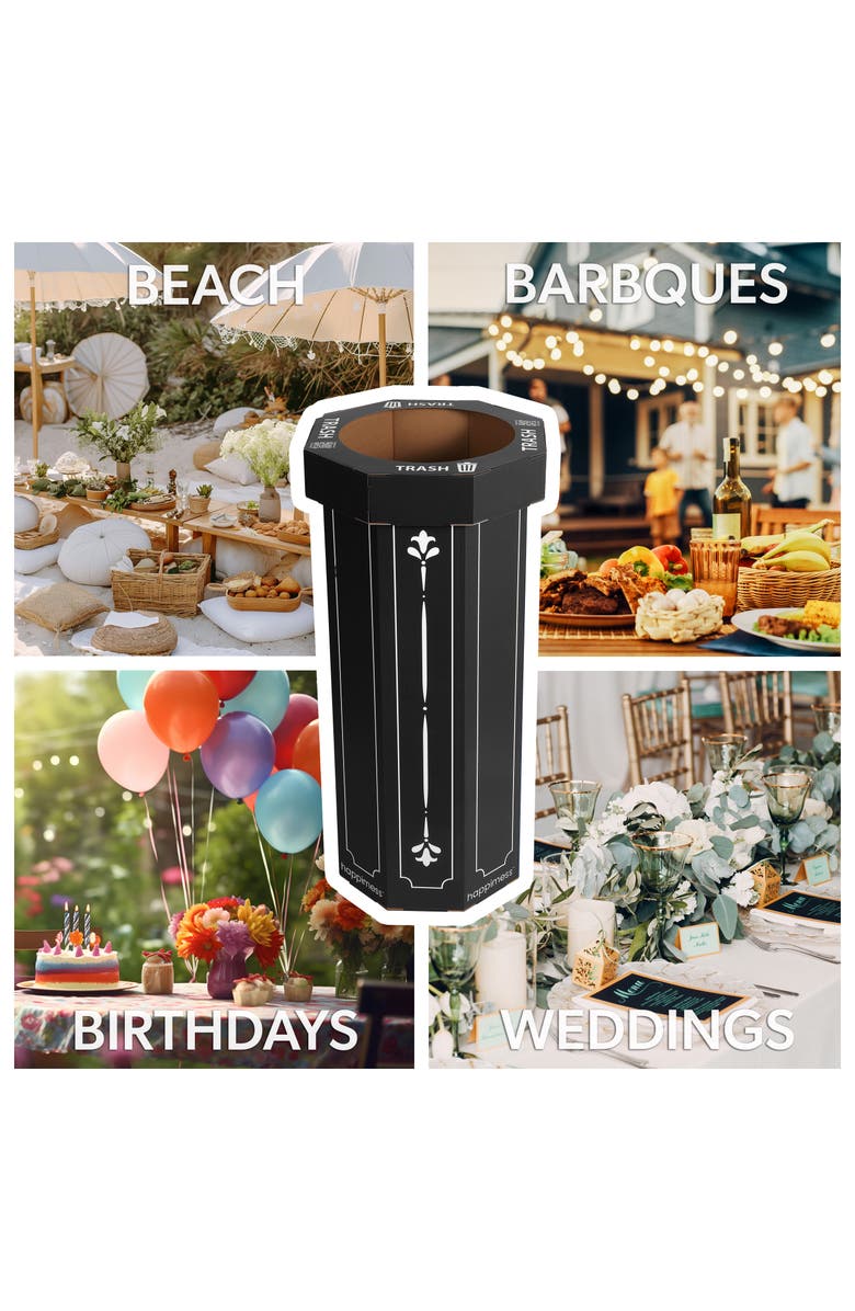 HAPPIMESS Fleur 25-Gallon Classic Disposable Corrugated Cardboard Event Trash Can and Recycling Bin, Alternate, color, Bridal Black