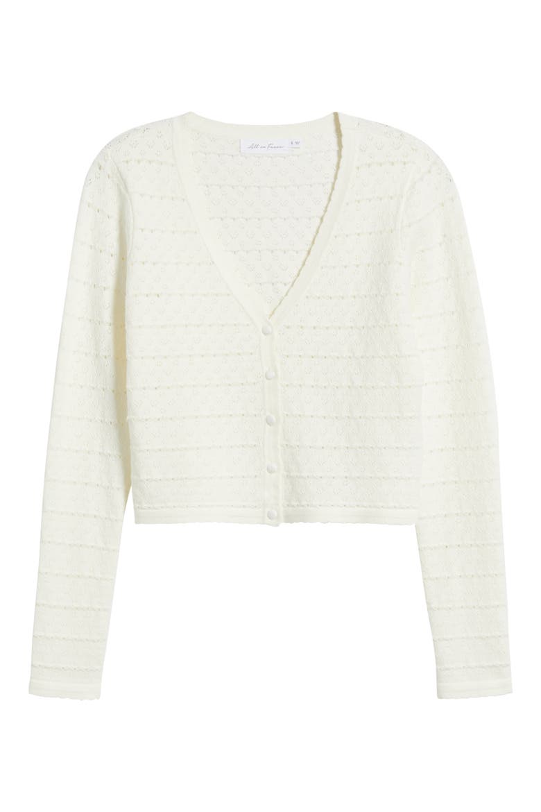 Pointelle V-Neck Crop Cardigan, Alternate, color, IVORY