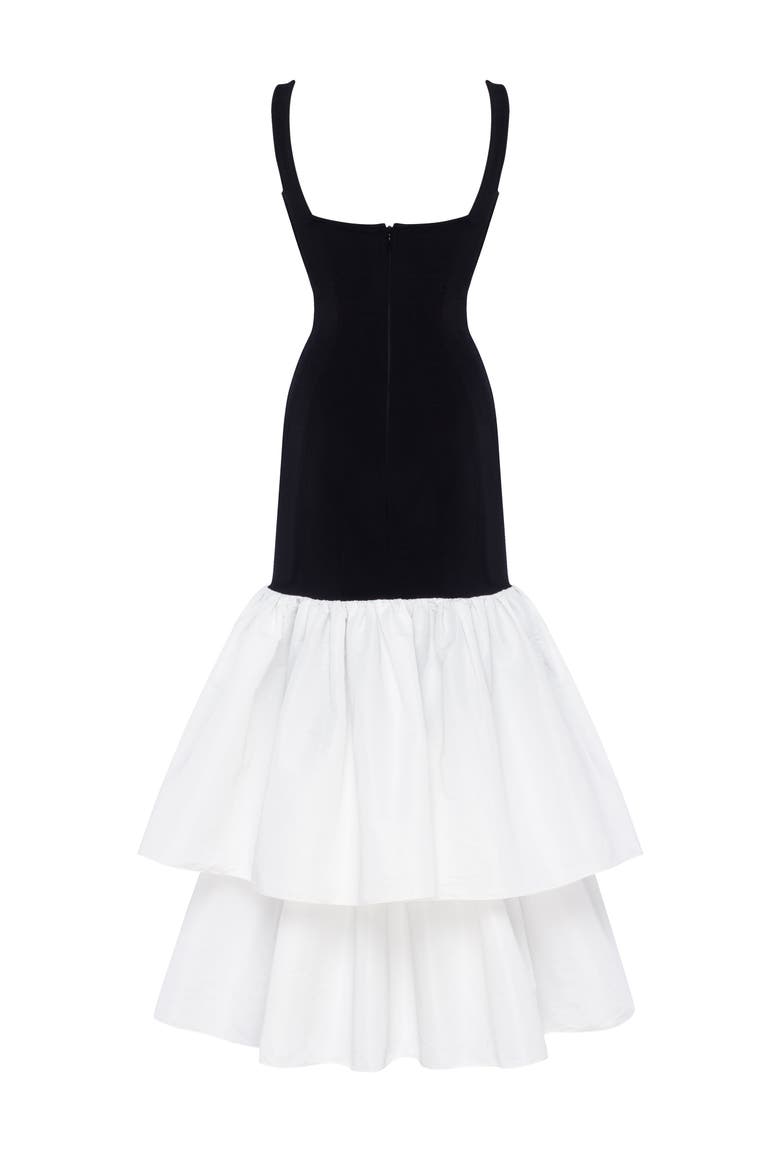 Fitted Formal Occasion Maxi Dress with Tiered Puffy Skirt, Alternate, color, Black&White