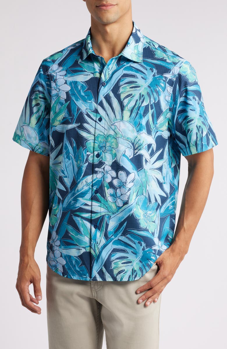 Tommy Bahama Bahama Coast Jungle Haven IslandZone<sup>®</sup> Short Sleeve Performance Button-Up Shirt, Main, color, 