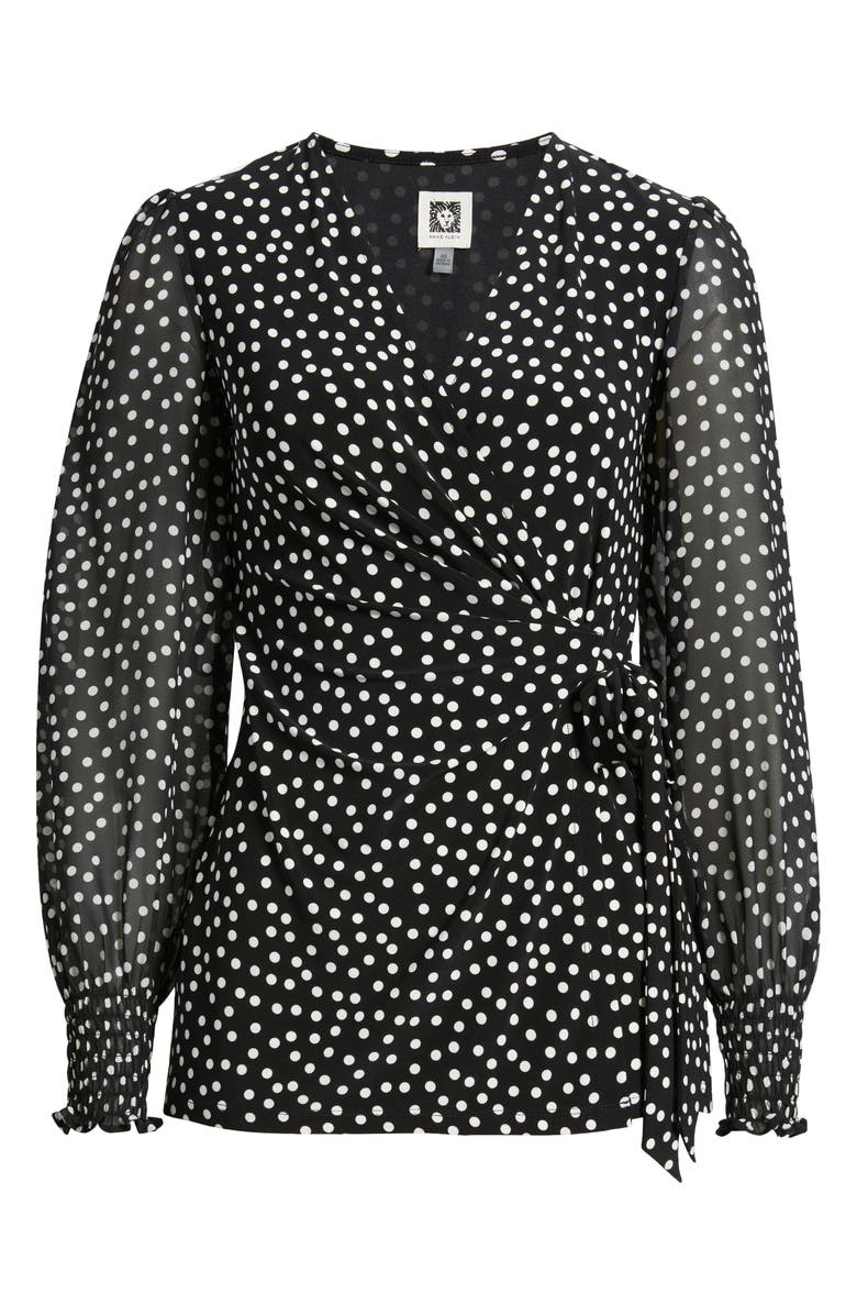 Anne Klein Polka Dot Wrap Top, Alternate, color, 