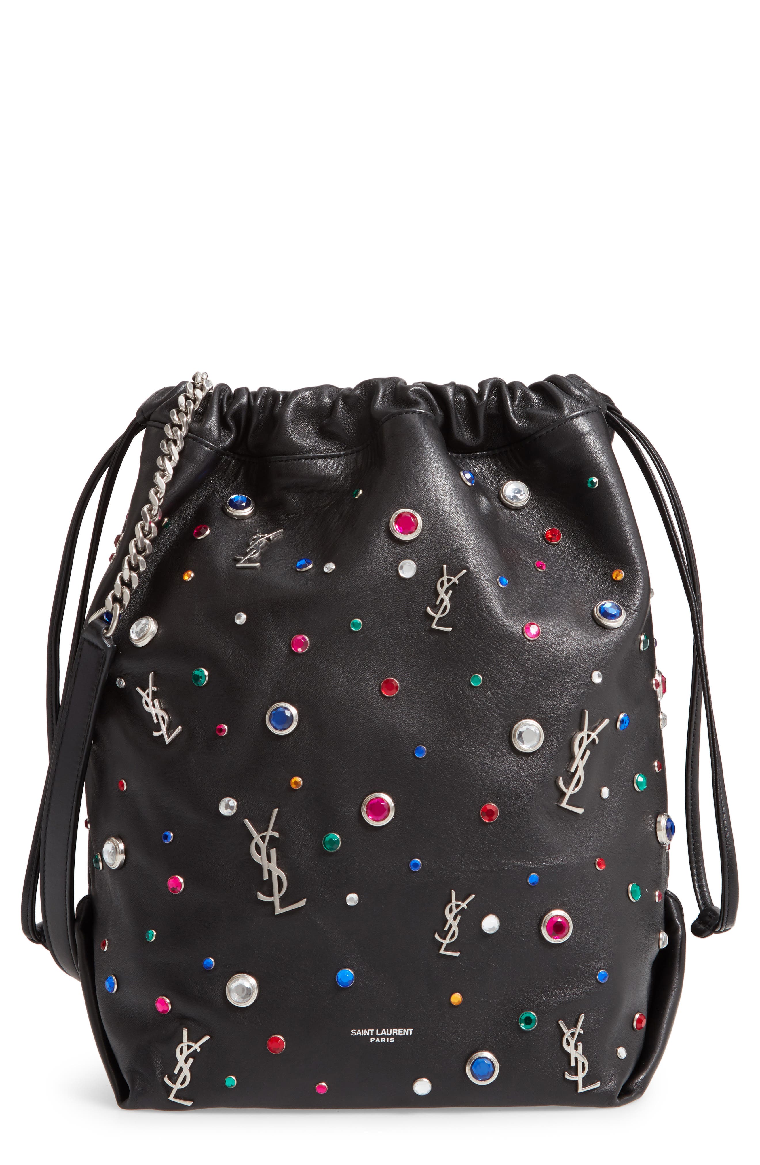 Saint Laurent Teddy Studded Leather Bucket Bag, Main, color, 