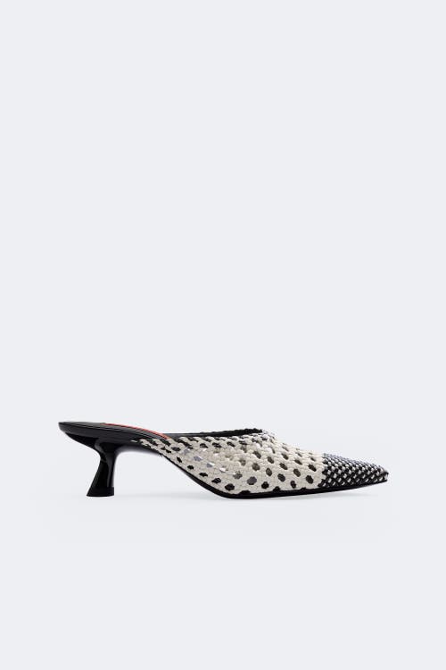 SIMONMILLER Woven Gala Mule Kitten Heel in Black/white at Nordstrom, Size 36