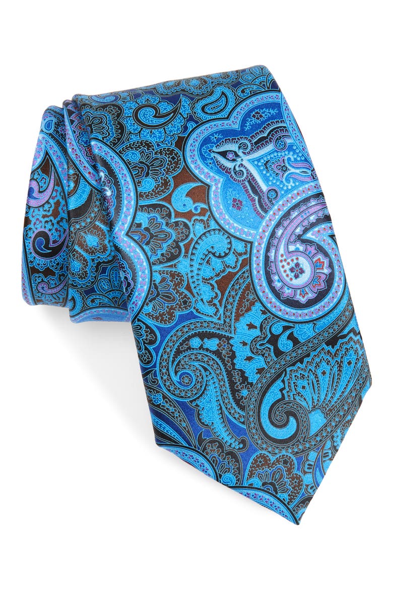 Quindici Paisley Silk Tie, Main, color, NAVY FAN