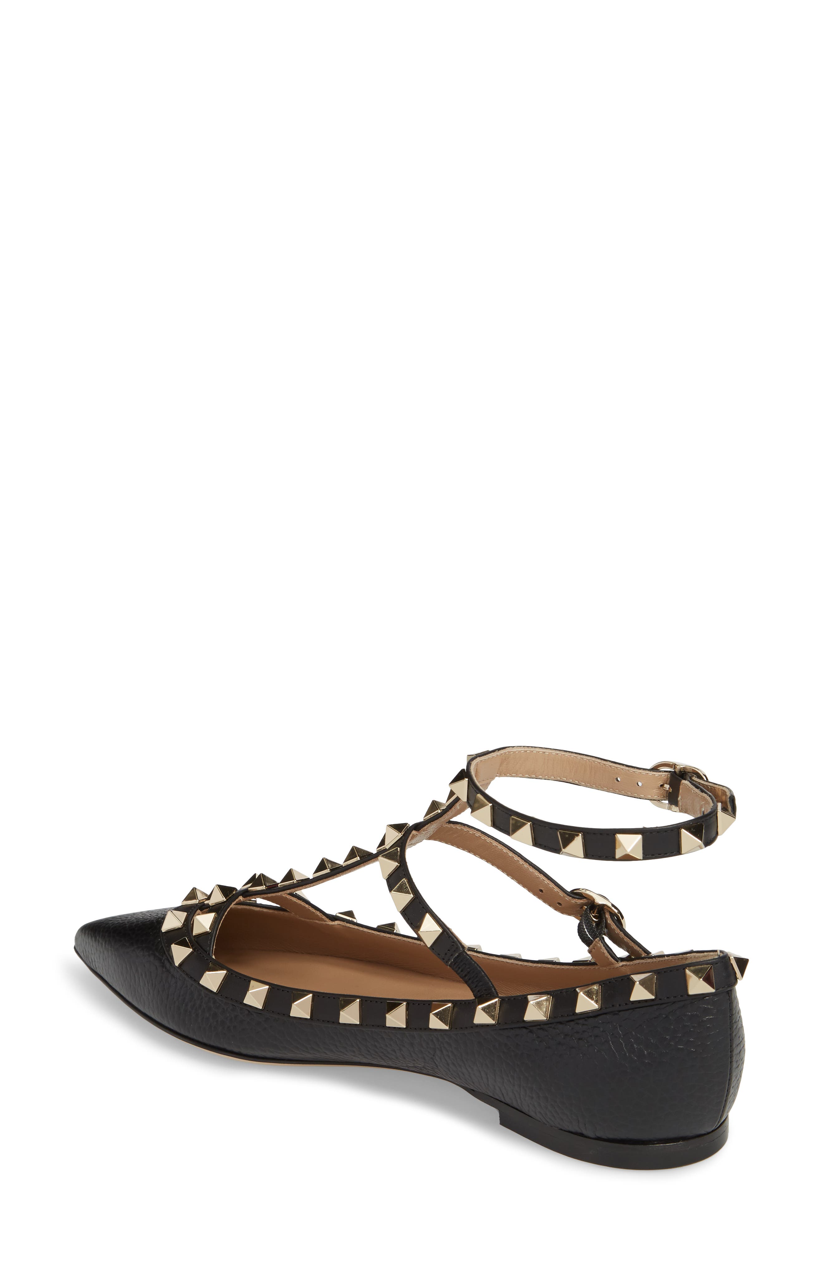 Valentino Garavani Rockstud Ankle Strap Pointy Toe Flat, Alternate, color, 