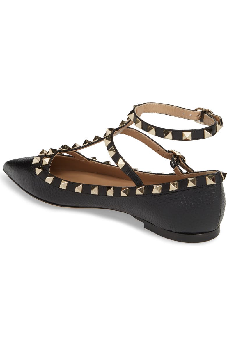 Valentino Garavani Rockstud Ankle Strap Pointy Toe Flat, Alternate, color,