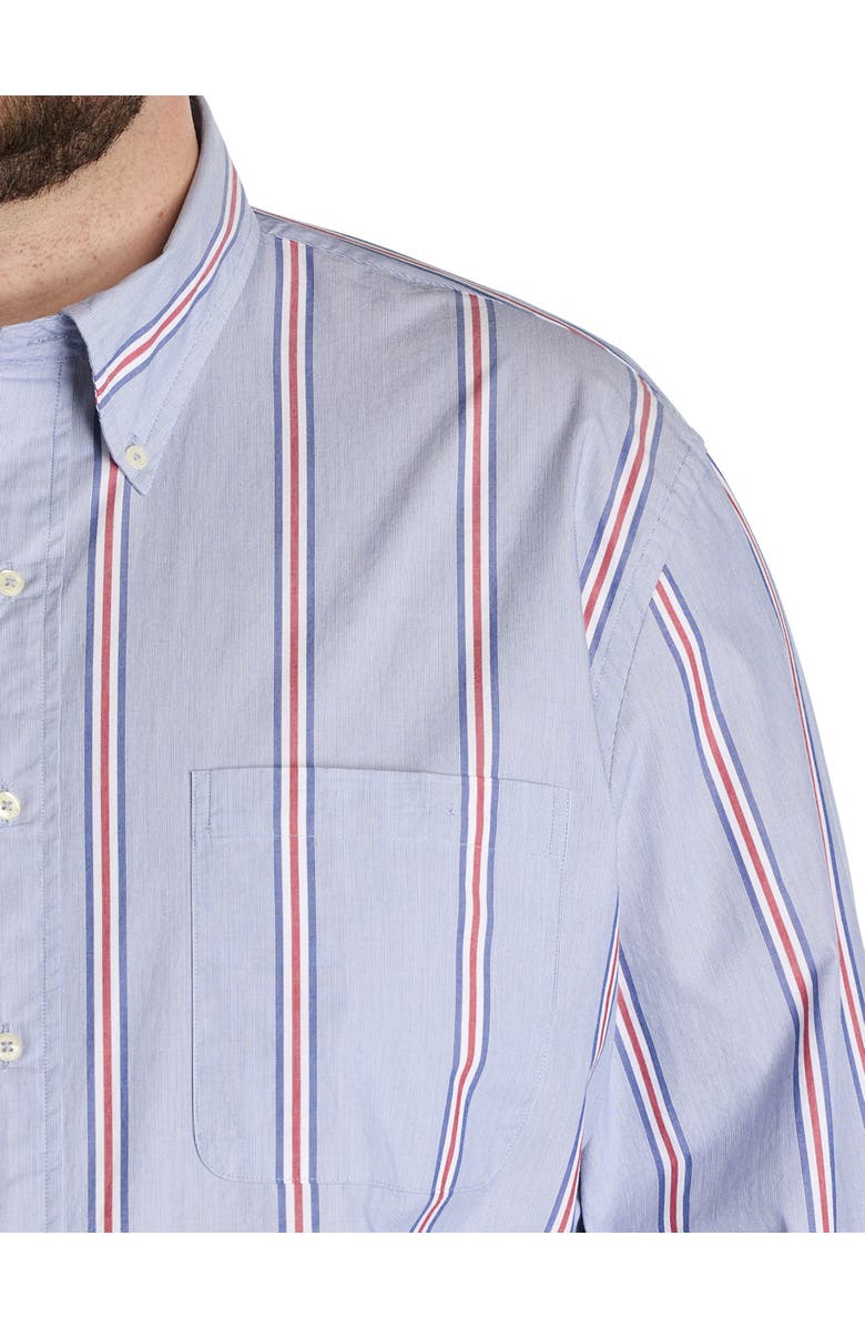 Brooks Brothers Big & Tall  Multi-Striped Oxford Friday Sport Shirt, Alternate, color, Navy Ribbon
