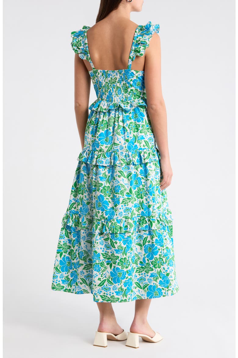 Bivore Floral Print Ruffle Maxi Dress, Alternate, color, BLUE-GREEN-WHITE