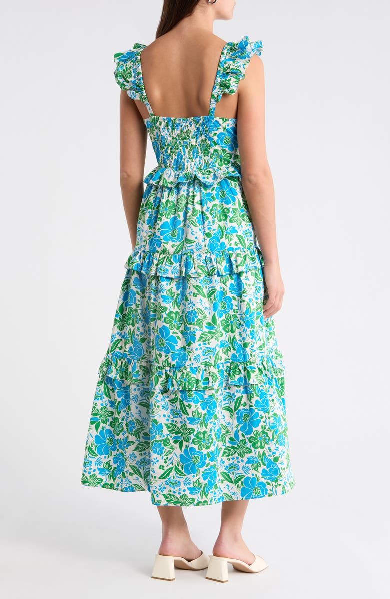 SUGARLIPS Bivore Floral Print Ruffle Maxi Dress, Alternate, color, Blue-Green-White