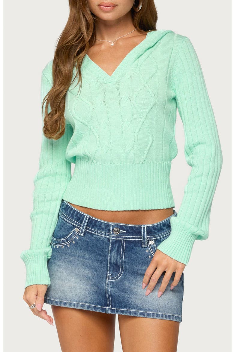 Lali Cable Knit Hooded Sweater, Main, color, MINT