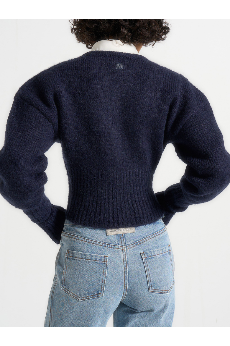 Mayla Fitted Cinch Knitted Cardigan, Alternate, color, Navy
