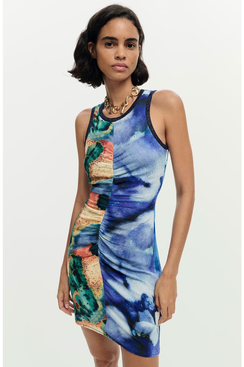 Ruched Sleeveless Midi Dress, Alternate, color, BLUE