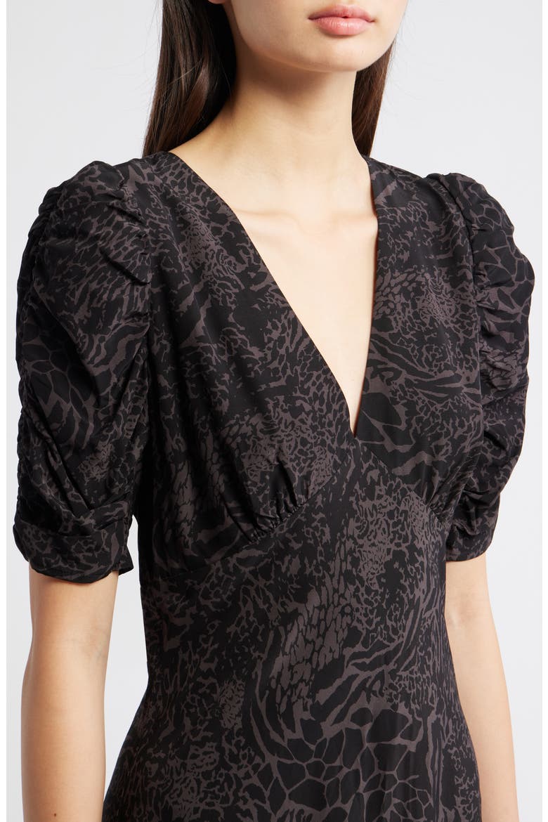 Zariah Mixed Animal Print Midi Dress, Alternate, color, CHARCOAL MIXED ANIMAL