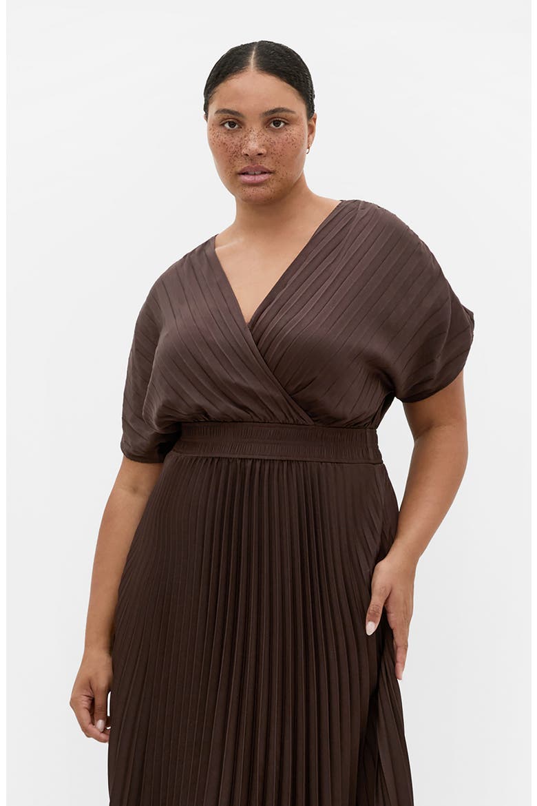 Elia Faux Wrap Pleated Dress, Alternate, color, CHOCOLATE