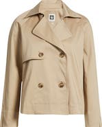 AK ANNE KLEIN Short Double Breasted Cotton Blend Trench Coat