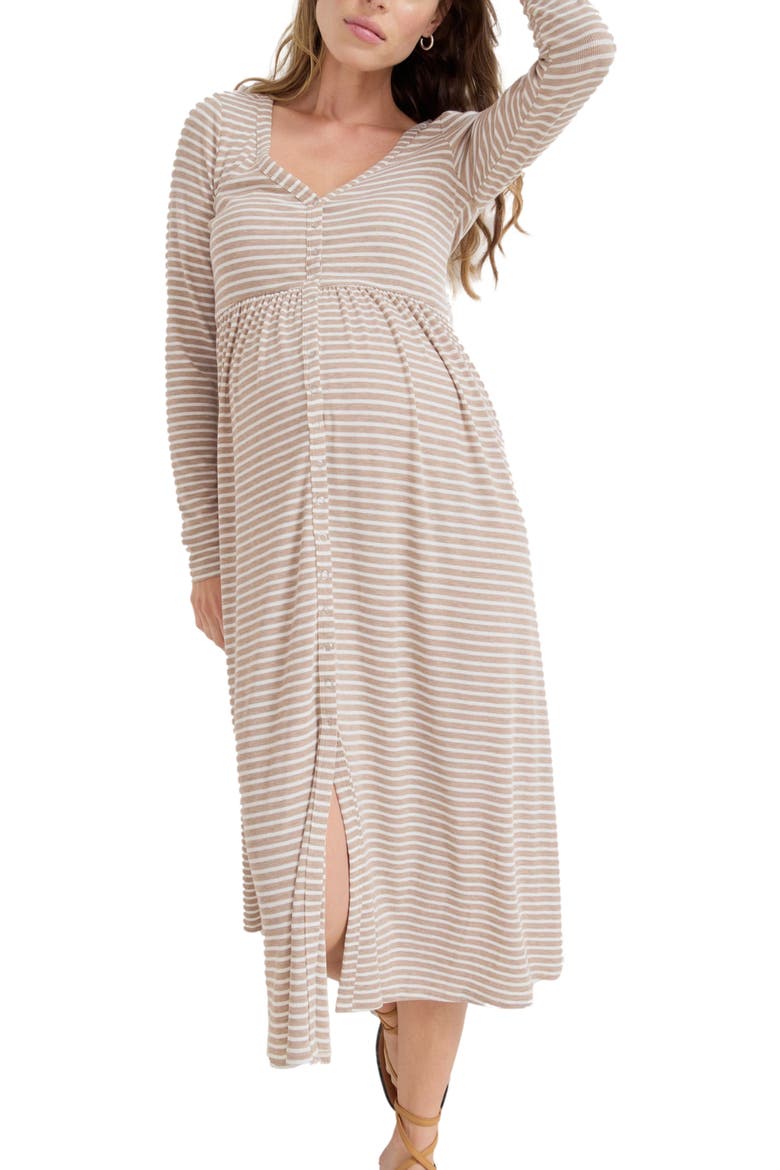 The Softest Rib Stripe Nursing Dress, Main, color, Biscotti/Ivory Stripe