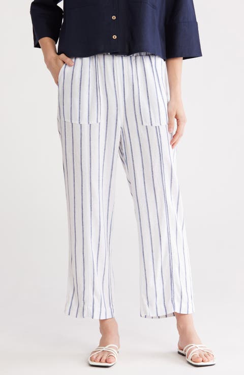 Wide Leg Linen Blend Drawstring Crop Pants