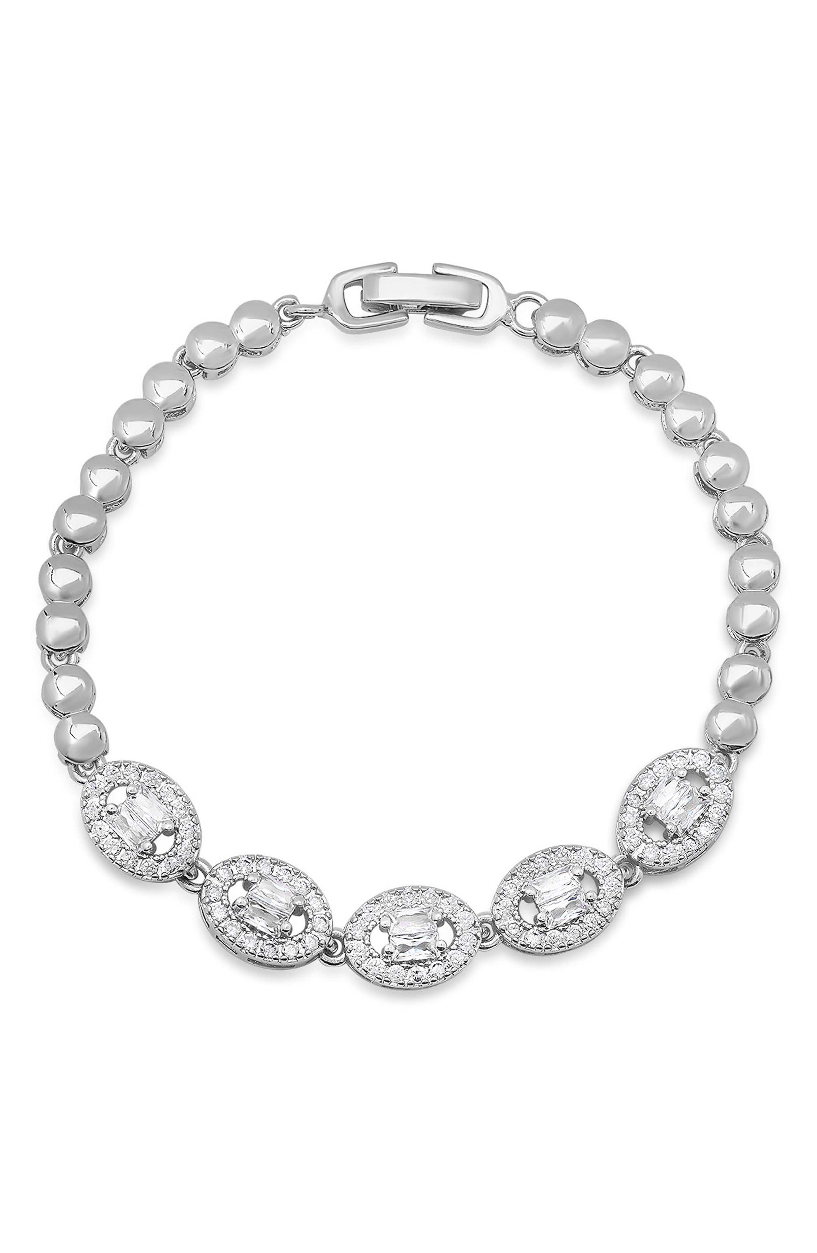 18k White Gold Plated Cubic Zirconia Bead Bracelet