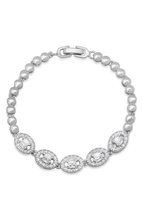 18k White Gold Plated Cubic Zirconia Bead Bracelet