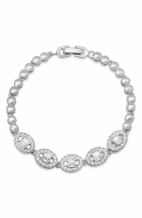 18k White Gold Plated Cubic Zirconia Bead Bracelet