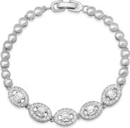 STEELTIME 18k White Gold Plated Cubic Zirconia Bead Bracelet