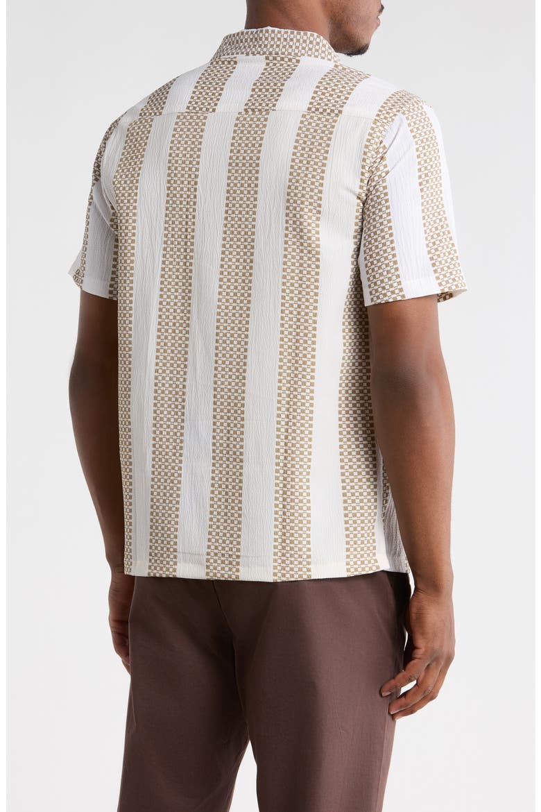 Geometric Stripe Seersucker Camp Shirt, Alternate, color, BEIGE